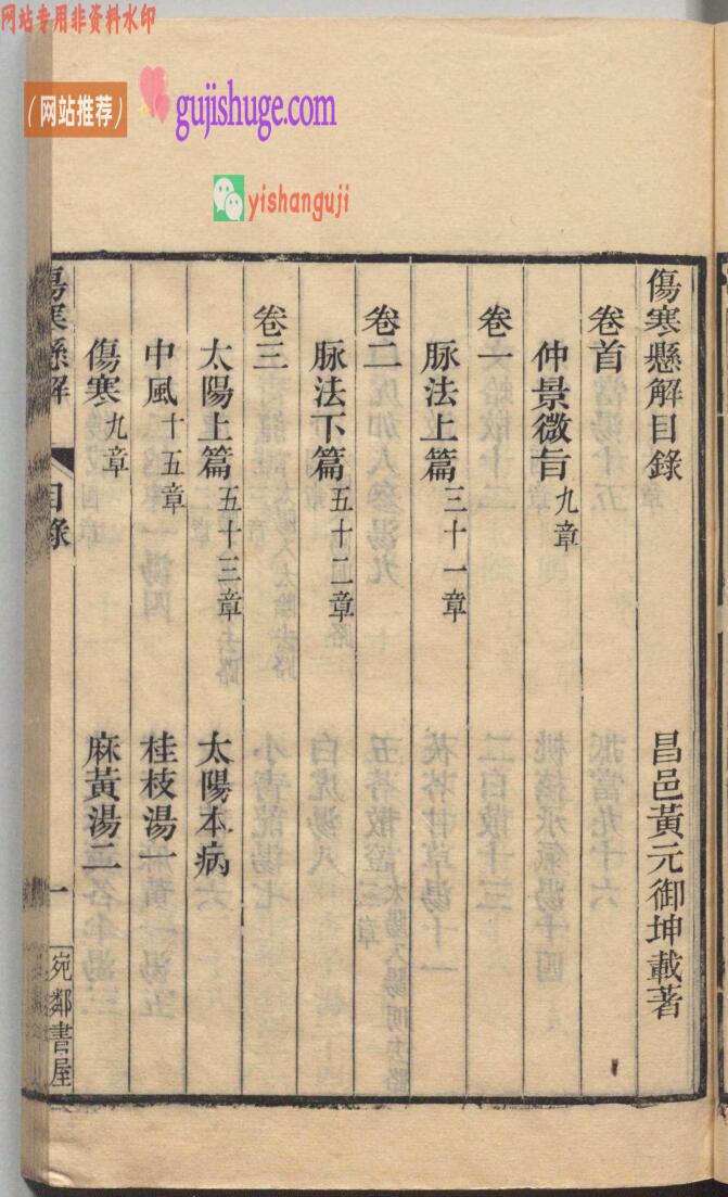 中医伤寒古籍《伤寒悬解》黄元御